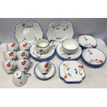 Grafton china part tea set, floral painted with blue rim. 42 pieces.