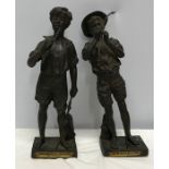 Two 19thC bronze figures Pecheur and Charmeur de Lezards Par Lavergne, one signed Lavergne, other