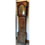 Mahogany cross handed 8 day brass faced longcase clock. 215cms h x 48cms w.