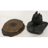 A bronze mouse signed FREMIET on an associated wooden stand. Mouse 7cms h.