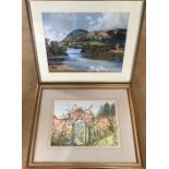 Two framed watercolour paintings, Country Lake scene by E.W. Judges 35 x 44cms and Popeswood Manor