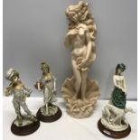 Four Italian pottery figurines inc bathing beauty, 50cms h, A Belcari lady with dog and boy and girl