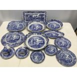 Spode Italian blue and white dinner and teaware. 15 pieces.