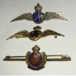 A Royal Engineers gilt metal and enamel sweetheart brooch, sterling silver RAF sweetheart brooch
