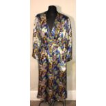 A vintage brightly coloured Kimono style robe with peach coloured lining. Condition ReportAll good