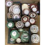 Three boxes, quantity of assorted dinnerware. Tureens, dinner and meat plates, Crescent ware, Ducal,