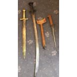 Sabre. Brass handled and wooden sheathed sword. (3)