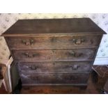 A 19thC oak chest, 4 long drawers. 95 w x 47 d x 92cms h.