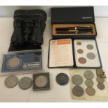 British coin collection inc victoria crown and commemoratives with cased opera glasses and