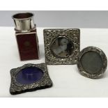 Three small hallmarked silver Birmingham photograph frames with a Mappin and Webb boxed silver