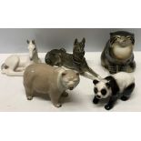 Five various vintage Russian Lomonosov animal figures including horse, dog and panda, 14cms h