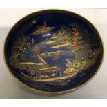 A Carlton ware blue Chinoiserie pattern lustre bowl, 25cms d, good condition.