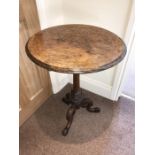 A 19th century burr walnut topped pedestal table. 28cms h x 54cms d.