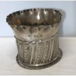 Hallmarked silver beaker vase with embossed decoration G.B. London 1893 approx 74gms.