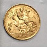 George V 1911 gold half sovereign.