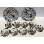 A pair of Chinese porcelain plates Chien Lung, 22cms d, nibbles to edges with Japanese coffee