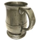 An 18thC pewter mug, Newcastle C1760? Marks RS RE R.G. 16cms h.