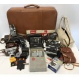 Norris leather suitcase and contents to include vintage camera collection, Olympus Trip35, Kodak