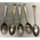 Set of 5 hallmarked silver teaspoons, Sheffield 1921. 20gms