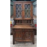 Carved oak bureau bookcase. 170 x 90 x 41cms.