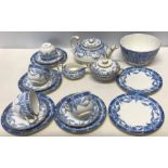 Wedgwood blue and white part tea set, 18 pieces. Sugar bowl lid a/f.