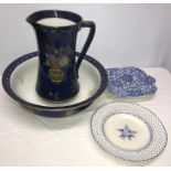 Carlton Ware washbowl and jug, Wood and Sons dish and 19thC bowl, Minton and Hollins.