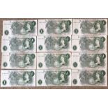 Twelve British £1 banknotes. Jo Page cashier, good condition. (12)