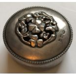 Hallmarked silver pill box, approx 4cms w. Birmingham 23gms. Wilson and Gill 1911/12.