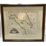 Framed 18thC Grenville Collins map of The River Humber. 46cms h x 57cms w.