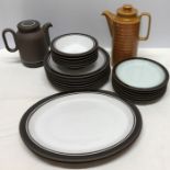 Hornsea pottery contrast pattern dinner service, 7 large plates, 6 small, 6 bowls, 2 serving plates,