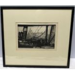 Early 20thC etching print Tom Maxwell signed in plate and in pencil. Clyde Trust building. 17.5 x