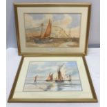 Two Ken Wigg framed watercolour, Northern Star sailboat in Scarborough harbour. 27 h x 43cms w,