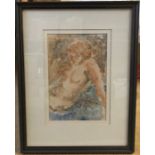 Framed watercolour painting, nude study, unsigned. 27 x 18cms.
