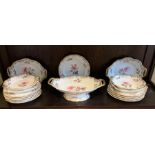 Early 19thC English porcelain dessert service, 16 pieces, 3 in good condition, 2 stained, the rest