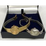 Two ladies wristwatches Bulova chrome cased watch and an Ingersoll quartz gold plated watch.