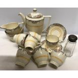 Mintons, Autumn pattern coffee service with silver topped sugar shaker (marks rubbed) chip to one