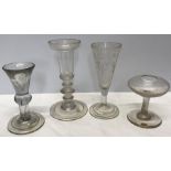 Four Georgian glasses including pan top with folded foot, toastmasters glass with folded foot,