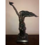 A 20th century bronze figure of female with dove. 44cms h. After A.Gennarelli.