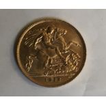 George V 1912 gold half sovereign.