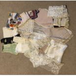 Assorted ladies collars and cuffs, Victorian mid 20thC, WW I silk handkerchief and a 1953 Coronation