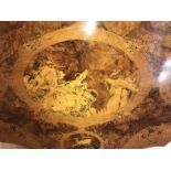 Very good quality tip top walnut inlaid table. Inlaid with hunting scenes. 91cms w x 67cms h