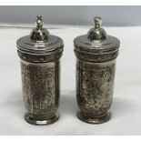 Hallmarked silver salt and pepper pots. R.S. Birmingham 1979, approx 69.6 gms total.