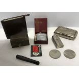 Miscellany to include boxed Ronson lighter, bakelite cigarette case, 2 Churchill crowns, small