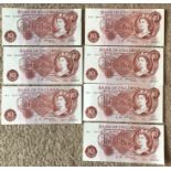 Seven British Ten Shilling banknotes, LK Obrien cashier. 4 with consecutive numbers. (7)