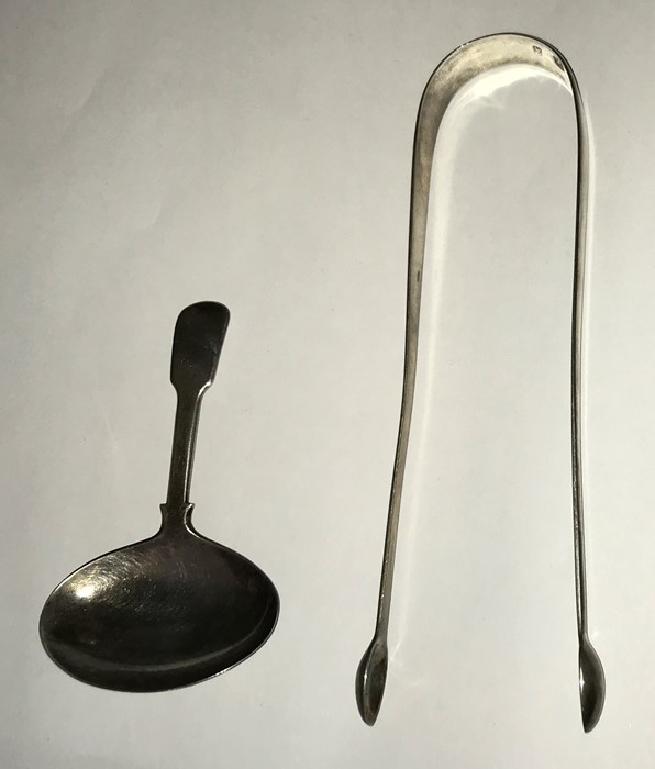 Late 18thC sugar nips with silver caddy spoon 1790 Birmingham Joseph Willmore, 37.3gms. - Image 2 of 3