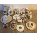 A collection of 16 pieces of Crested Ware inc Goss, Arcadian, Carlton and others.