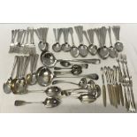 Quantity of silver plate cutlery, various size spoons and ladles, some forks and a dessert set.