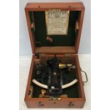 Vintage three ring ''Husun'' Sextant by H Huges and son London in original mahogany box with all