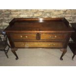 Edwardian mahogany chest of drawers, 2 short over 1 long drawer on bow legs. 114cms w x 50cms d x