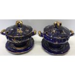 A pair of rare Masons Ironstone Mazarine pattern sauce tureens with saucers and lids. C1820. No